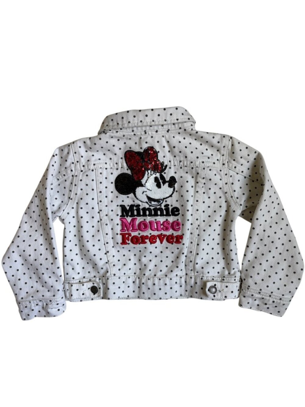 Disney "Minnie Mouse Forever" Sequin Jean Jacket (White with Black Polka Dots) 4